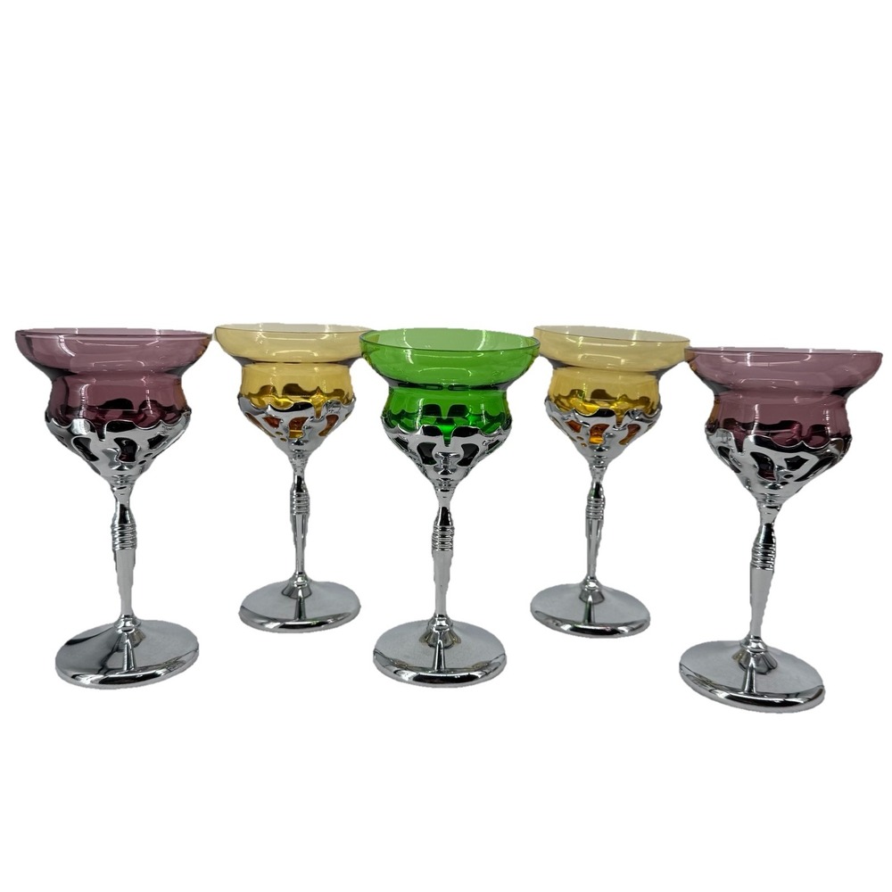 Farber Bros Krome Kraft Art Deco Wine Glasses Cambridge Glass Liners Lot of‎ 5